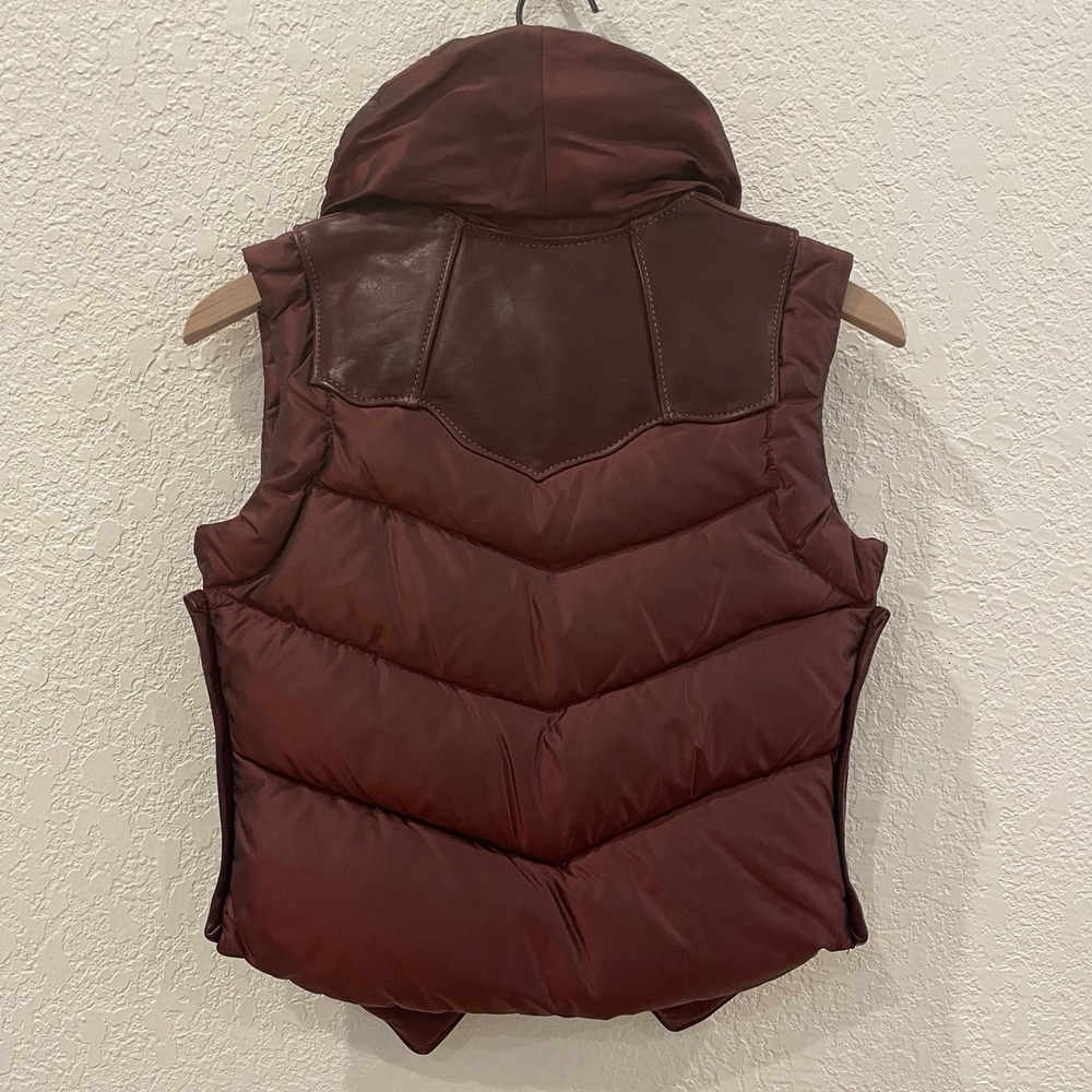 Vintage Western Leather Maroon Puffer Vest Women's XS Cowboy Ranch Boho 70's 80s - Picture 7 of 13